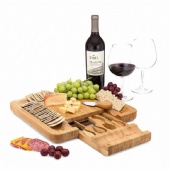 Bamboo Charcuterie Cheese Board with 4-Piece Knife Set