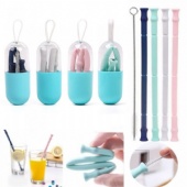 Collapsible Silicone Drinking Straw Set